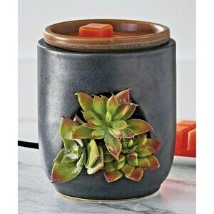 Succulent Wax Warmer Stoneware Green Faux Cactus Plants Aromatherapy Gift NEW